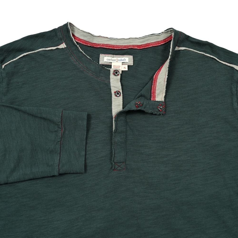 Carbon 2 Cobalt Men's XL Snap Button Henley Shirt 100% Cotton Long Sleeve Casual